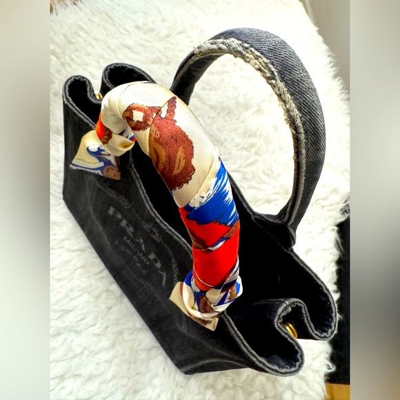 PRADA Black Denim Logo-Print Small Tote Bag - Picture 16 of 16